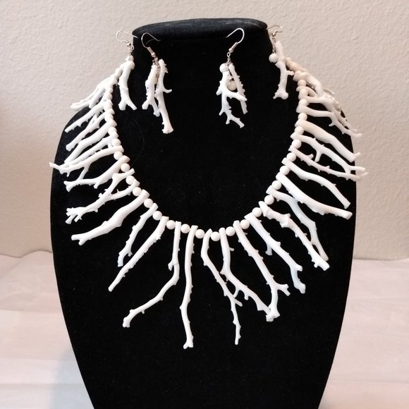 Long White Branch Coral with White Beads -- Rare Natural AA Coral